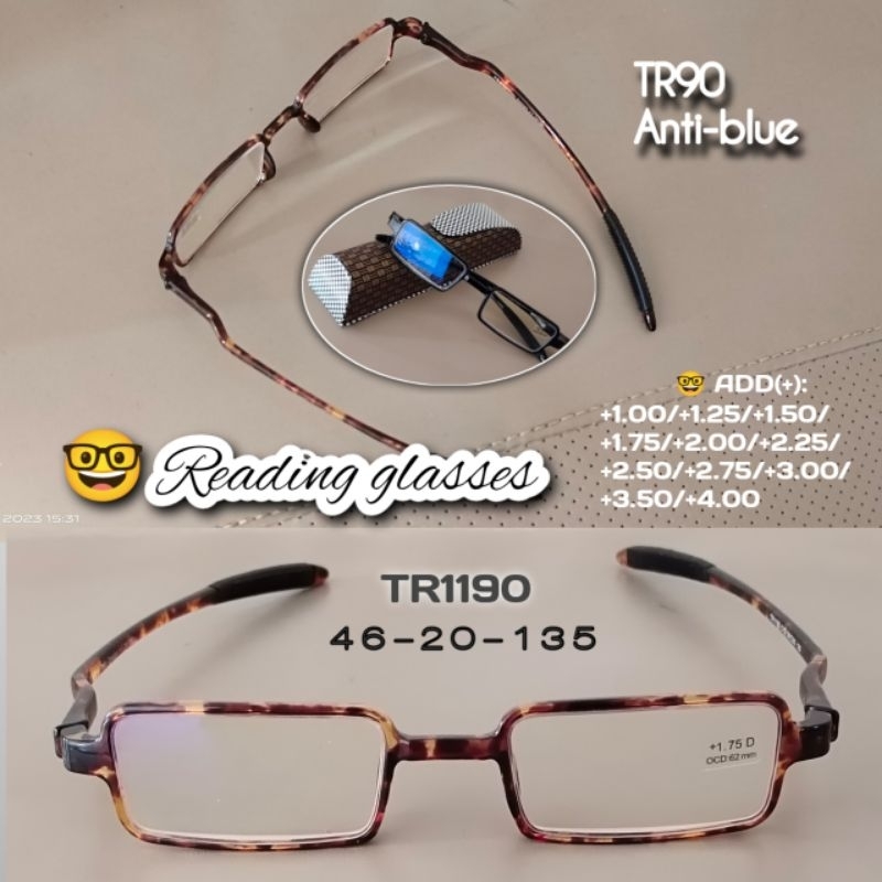 แว่นตาสายตายาว รุ่น 1190 เลนส์กรองแสงสีฟ้า แบบทรงเหลี่ยม วัสดุ TR90