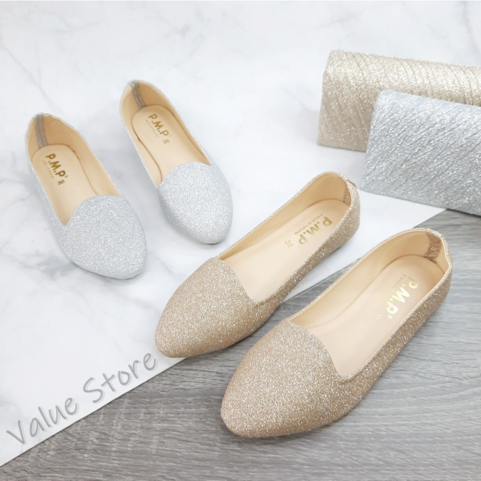 ✨รองเท้ากากเพชร คัชชูเนื้อกากเพชร PMPทรงสวย เก็บข้างเท้าได้ดี งานจริงสวยมากกก P251, M251