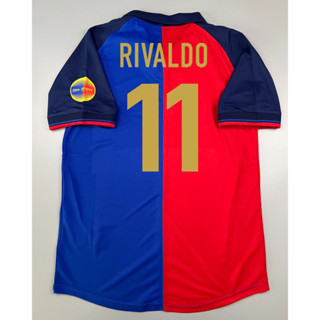 เสื้อบอล ย้อนยุค บาร์เซโลน่า 1999 เหย้า Retro Barcelona Home พร้อมเบอร์ชื่อ 11 RIVALDO ครบ 100 ปี 1899-1999 เรโทร