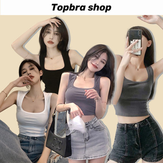 Topbre_Shop เสื้อกล้าม สายคล้องคอ ทรงสี่เหลี่ยม สไตล์เกาหลี สําหรับผู้หญิง CDB258