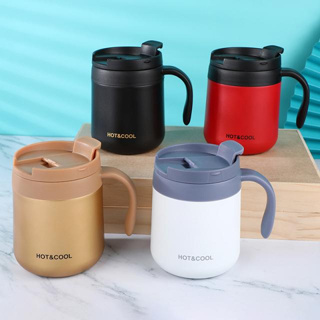 Coffee vacuum mug แก้วน้ำสแตนเลสเก็บอุหภูมิมีหูจับ ใส่เครื่องดื่มได้ทั้งความร้อนและความเย็นสามารถรักษาอุหภูมิได้ฝาแบบเปิ