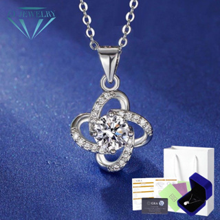 LY JEWELRYจี้พร้อมสร้อยคอเงินแท้ S999 ฝังเพชรโมอีส 1 กะรัต D-VVS1 : D1009