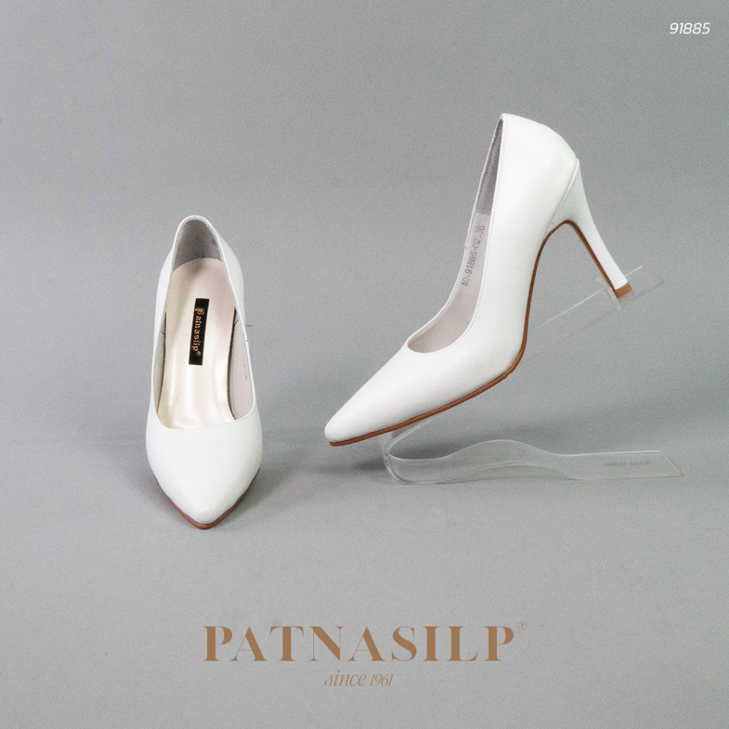 𝐏𝐀𝐓𝐍𝐀𝐒𝐈𝐋𝐏 รองเท้าคัชชู สีขาว หัวแหลม สูง 4 นิ้ว หนังนิ่ม ไม่บีบหน้าเท้า ใส่สบายมาก l 91885