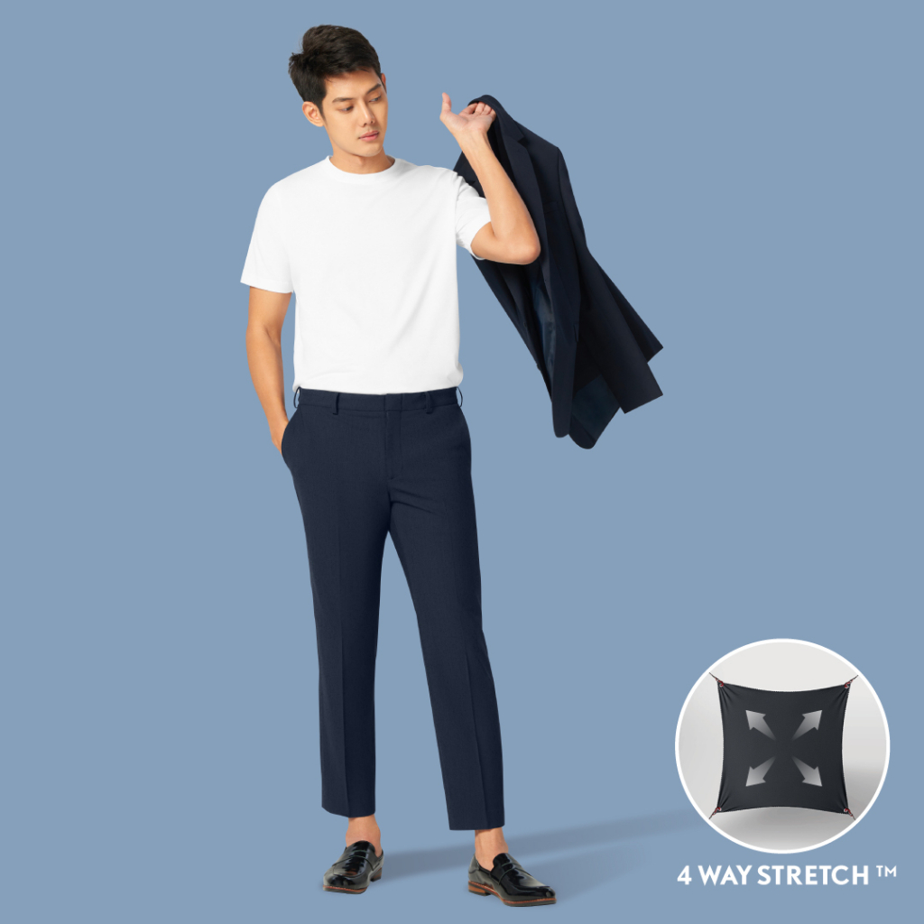 GQ Perfect Ankle Pants กางเกงผู้ชายขา 5 ส่วน ผ้ายืด 4 ทิศ สีกรมท่า (ทรง