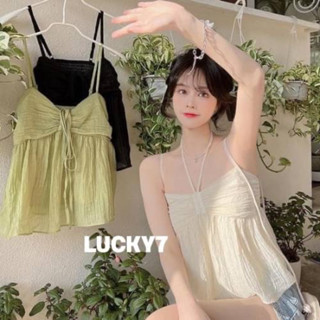 พร้อมส่ง เสื้อสายเดี่ยว ผ้าชีฟองดีเทลผูกโบว์หน้า