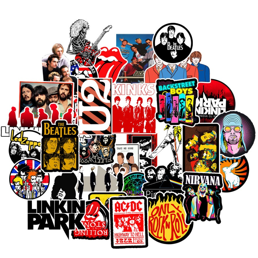 พร้อมส่ง!beatles Linkin park NIRVANA Rock music band USA U2 sticker สติกเกอร์กันน้ำ 50ชิ้น