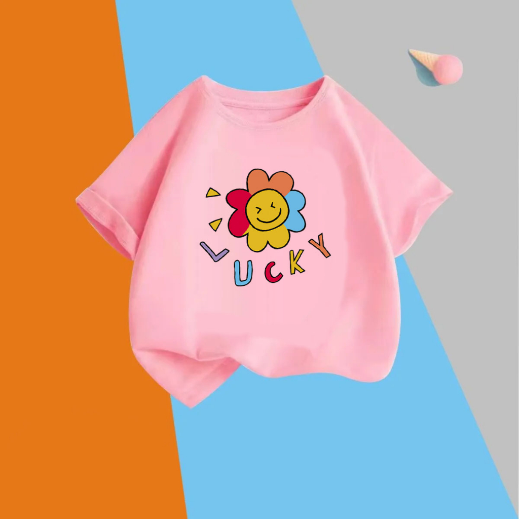 KFC-881701 เสื้อผ้าเด็ก เสื้อยืดคอกลมแขนสั้น ลายLUCKY FLOWER