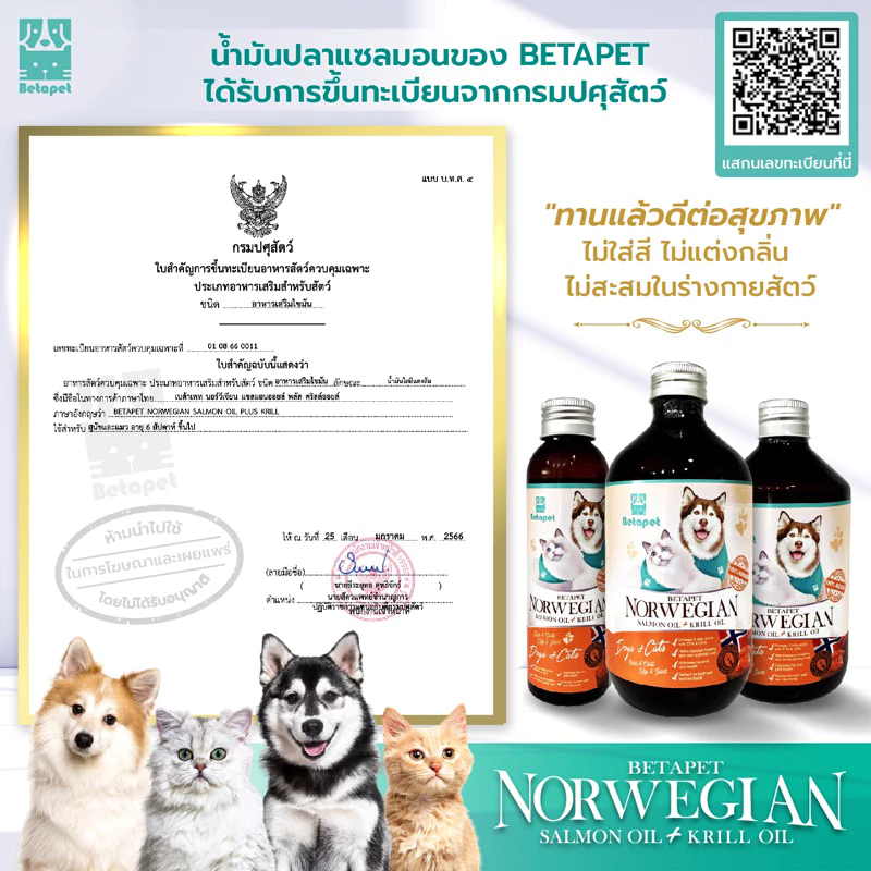 ( ‼️ ส่งไวมาก ‼️ ) BETAPET น้ำมันปลาแซลมอนแท้ 100% Premium จาก Norway สำหรับสุนัขและแมว บำรุงขนผิว ช่วยให้เจริญอาหาร thumbnail 3
