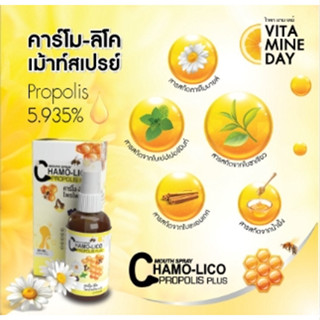 Chamo Lico Propolis Mouth Spray คาร์โม-ลิโค โพรโพลิส เม้าส์สเปรย์ สเปรย์แก้ไอ เสมหะ เจ็บคอ สเปรย์พ่นคอ 20 ml