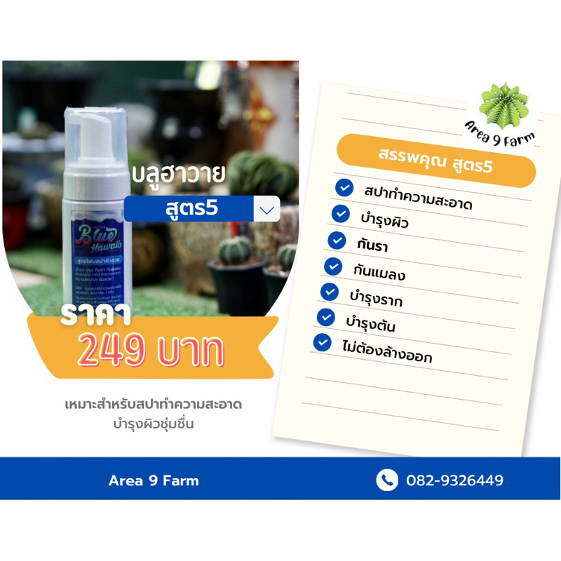 Fertilizer 249 บาท น้ำยาทำความสะอาดแคคตัสพร้อมบำรุง(บลูฮาวายสูตร5)ฟองโฟม 150ml. Home & Living