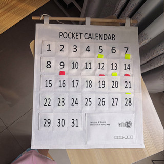 Hom-E Numbered Calendar Pocket Chart Cotton and Linen Morning Check Classroom Wall Hanging Organizer