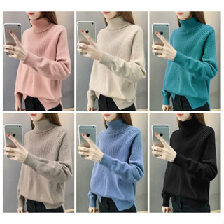 สินค้าพร้อมส่งทุกวันจากไทย เสื้อกันหนาวไหมพรม คอเต่า  หญิง