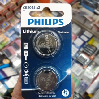 (แพคคู่) ถ่าน Philips CR2025 Lithium 3V แพคคู่ จำนวน 2ก้อน ของแท้บริษัท มีสลากภาษาไทย