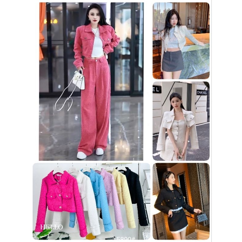 เสื้อคลุม ผ้าทวิต #5890อ ฟรีไซส์ รอบอกใส่ติดกระดุม 37-38" รอบอกใส่คลุม 39-40" ความยาว 16” มี 1รุ่น