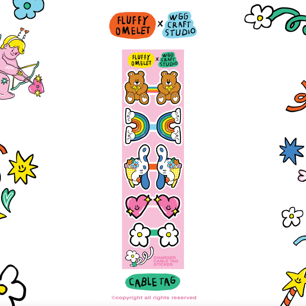 FLUFFY OMELET X WGG CRAFT STUDIO l Cable Tag สติ๊กเกอร์ติดตกแต่งสายชาร์จ