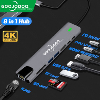 GOOJODOQ พร้อมส่ง  8-in-1 อะแดปเตอร์ฮับการ์ดรีดเดอร์ USB Type-C Hub 4K HDMI RJ45 USB SD/TF PD ชาร์จเร็ว สำหรับ MacBook