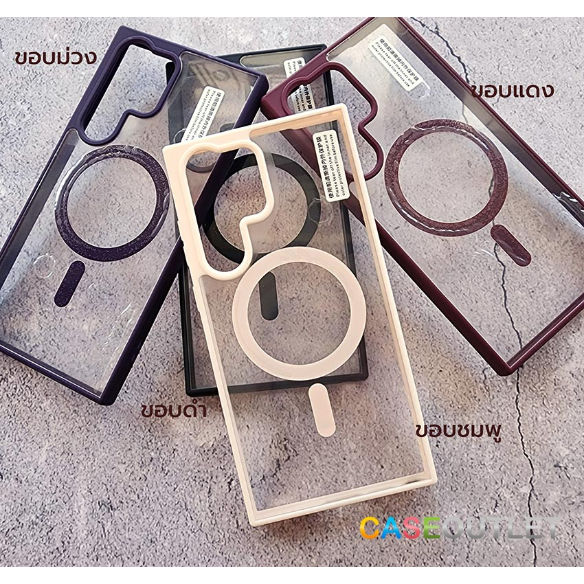 เคส Samsung S24 fe S22 S23 ultra plus S24+ S24ultra เคสใส หลังแข็ง ขอบสี แหวน วงแหวน แมกเซฟ ของแท้ กันกระแทก