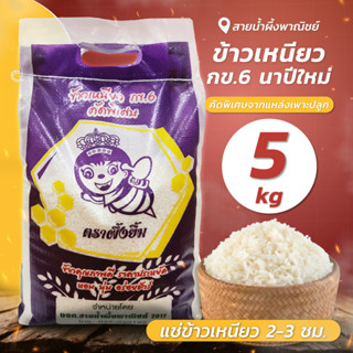 ข้าวเหนียว กข.6 นาปีใหม่ 5 กก. ข้าวสาร เหนียวนุ่ม อร่อยทุกเม็ด และหอมเป็นพิเศษ สินค้าคุณภาพ พร้อมงส่ง - sainumpuengshop