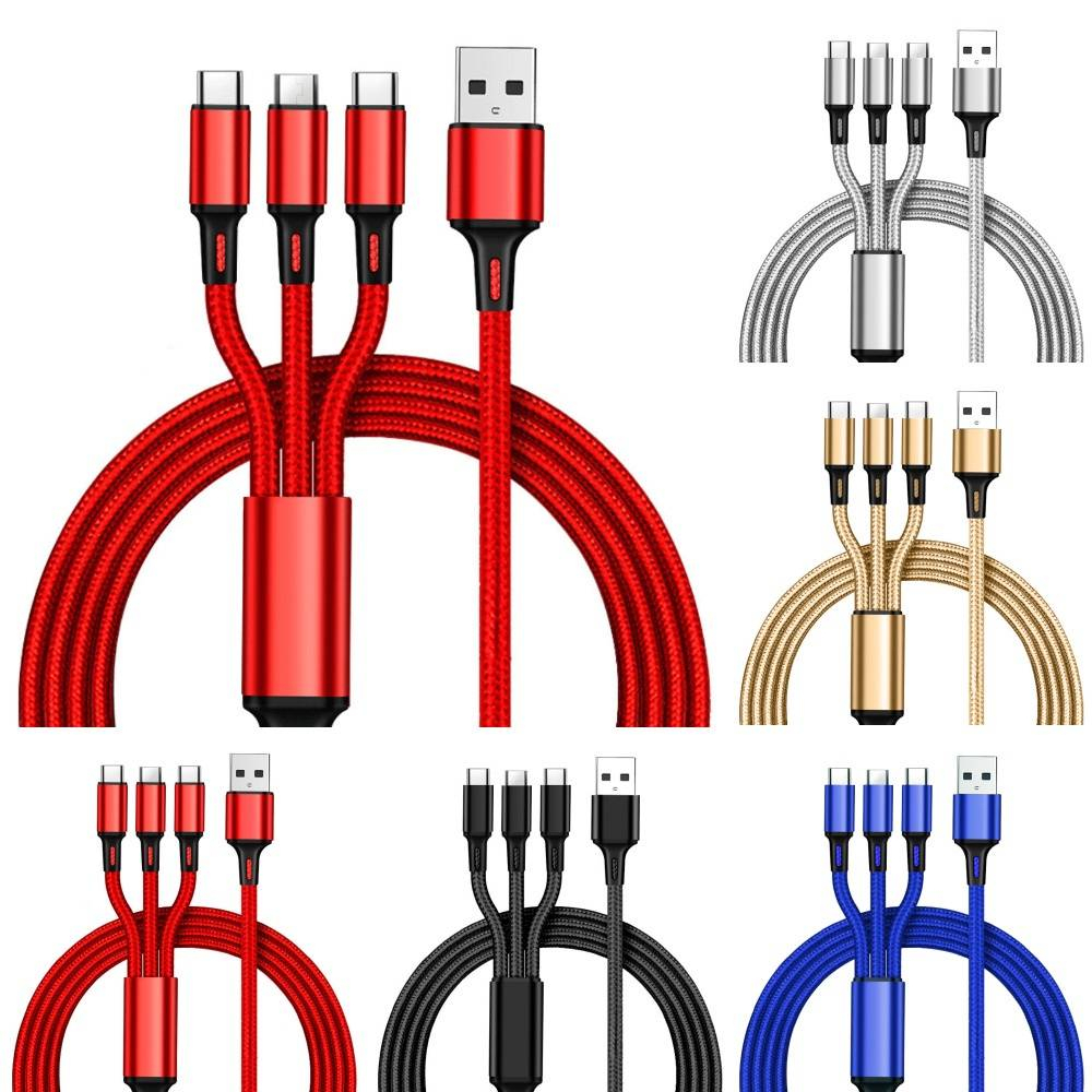 3 ni 1​ ชนิดชาร์จ​เร็ว​ สายชาร์จ​ อุปกรณ์​ชาร์จ​ USB แบบหลายหัวชาร์จ​ เชือกถักไนรอน์