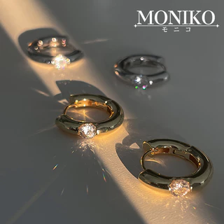 MONIKO ต่างหูโลหะ ประดับเพทาย ขนาดเล็ก สวยหรู สําหรับผู้หญิง
