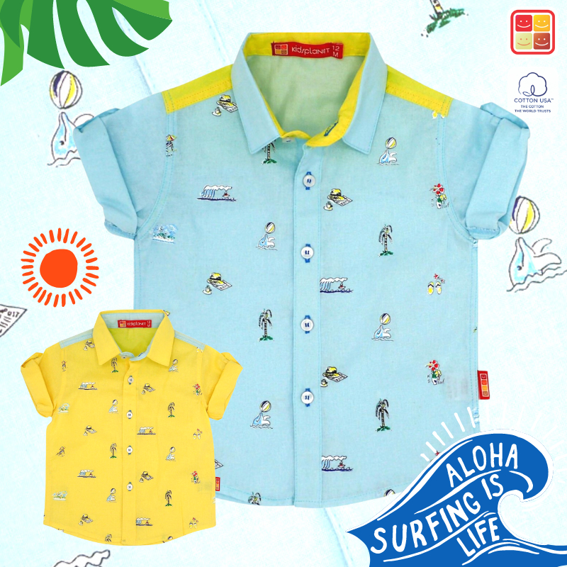 เสื้อเชิ้ตแขนสั้นเด็ก เสื้อเชิ้ตเด็กผู้ชาย อายุ1-5ปี ผ้าฝ้าย 100% ของแท้จาก Kids