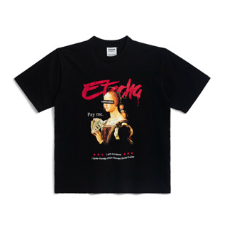 เสื้อ ETACHA แขนสั้น พิมพ์ลาย Pay me ทรงโอเวอร์ไซส์ สีดำ