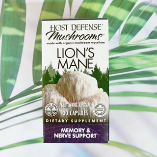 สารสกัดจากเห็ดยามาบูชิตาเกะ Lions Mane, Memory &amp; Nerve Support 30 Vegetarian Capsules (HOST DEFENSE®) เห็ดปุยฝ้าย