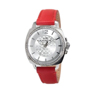 💥 Coach Womens Red Leather Strap Silver Glitz BOYFRIEND Watch