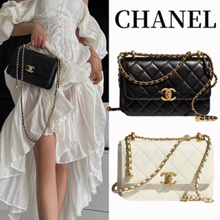 ชาแนล  CHANEL  SIZE22 Double GOLD Bead Flap กระเป๋า Chain กระเป๋าใส่เหรียญขนาดกลาง 22 หนังลูกวัว w/Metal Crossbody กระเ