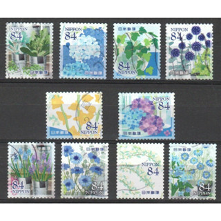 J154-7 แสตมป์ญี่ปุ่นใช้แล้ว ชุด Greetings Stamps- Flowers in Daily Life Series No.7 ปี 2021 ใช้แล้ว สภาพดี ครบชุด 10 ดวง