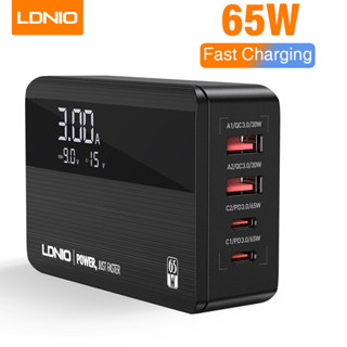 Super fast Charger หัวชาร์จเร็วกำลังไฟ 65W หน้าจอแสดงผล QC4+ PD QC3.0 ตัวเดียวจบ 2USB-C+2USB-A LDNIO A4808Q สายยาว150cm