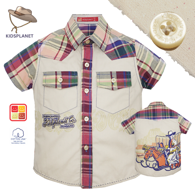 เสื้อเชิ้ตแขนสั้นเด็ก เสื้อเชิ้ตเด็กผู้ชาย อายุ1-5ปี ผ้าฝ้าย 100% ของแท้จาก KidsplanetOfficial (K971S)