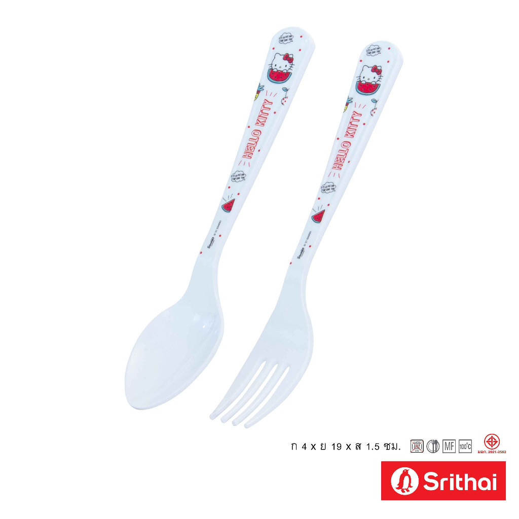Srithai Melamine ชุดช้อนส้อมคาว เมลามีน ลาย Kitty Summer Fruits SP/F 358