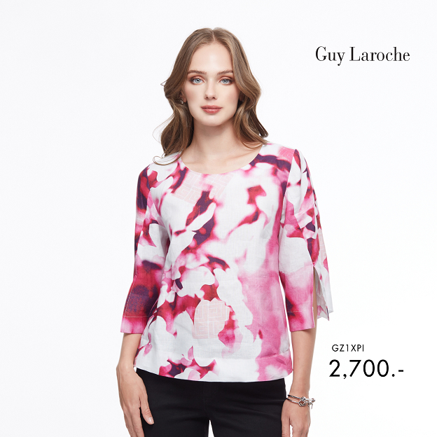 Guy Laroche เสื้อ ผู้หญิง Light linen Powerful flower แขนสามส่วน สีชมพู (GZ1XPI)