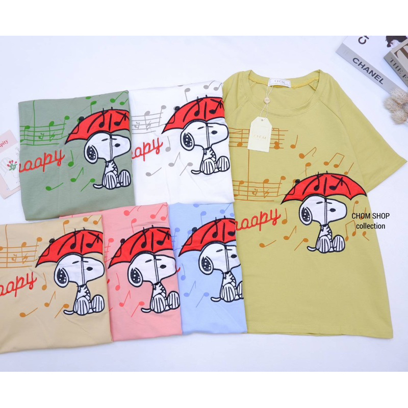 เสื้อยืด ป้ายCHOM งานปักลายสวยๆ อกหน้าผ้า44”ก่อนยืด ยาว26” ผ้าเด้งเกาหลี เนื้อผ้าดี นุ่มเด้ง ใส่สบาย สวยดูดี