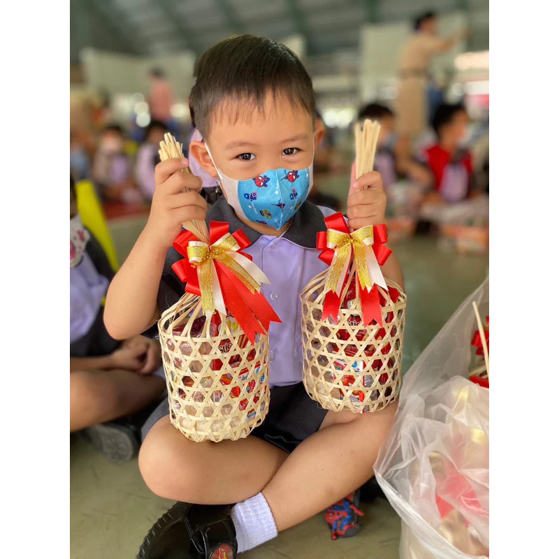ชะลอมจุก สานจากไม้ไผ่สีธรรมชาติ 2-8นิ้ว