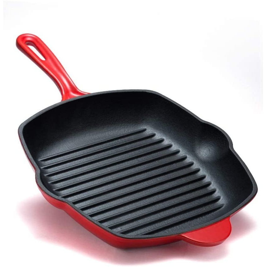 Cast Iron Skillets, Steak Pan Frying Pan, Square Grill Pan, 27cm, Enameled Cast Iron Grillit Frying Pan with Opposed Han