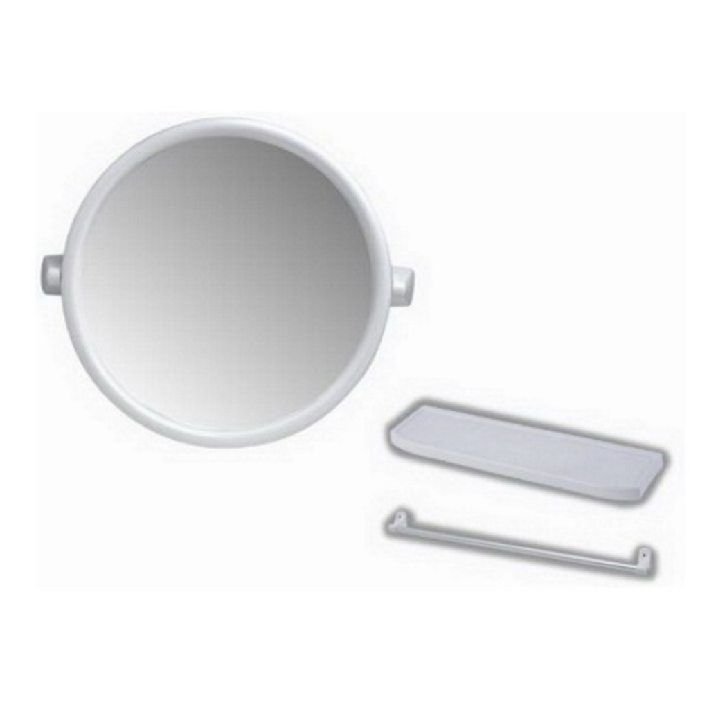 กระจกเงาติดผนัง กระจกห้องน้ำ กระจกเงา กระจกชุด PREMA รุ่น PM902 ฟลอรา(ครึ่งชุด) สีขาว ทรงกลม