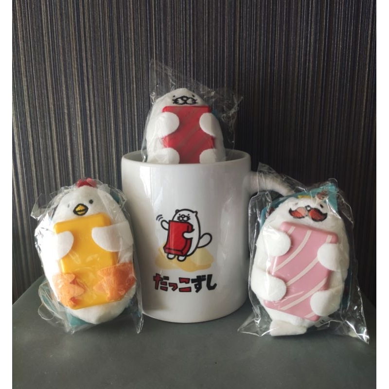 set แก้วน้ำ 1 ใบ + ตุ๊กตา Sushiro 3 ตัว