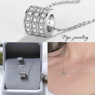 Pyn jewelry สร้อยคอพร้อมจี้เพชรโมอิส เงินแท้ 92.5% -D6378