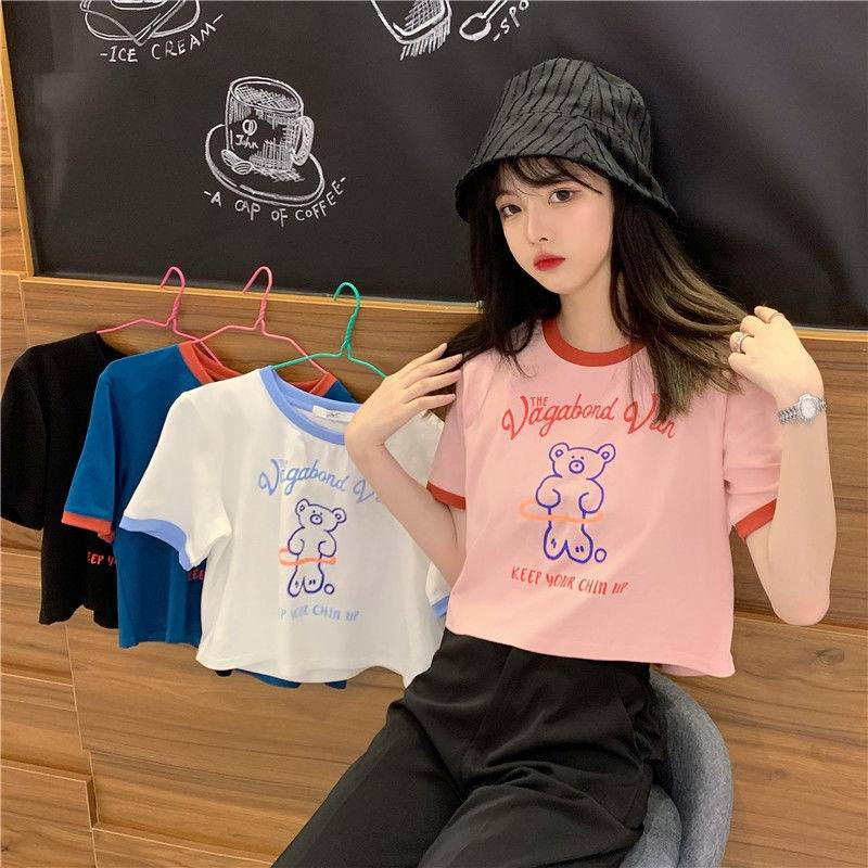 SHOP_MKL🌿เสื้อยืดแขนสั้นพิมพ์ลายหมีน่ารัก ทรงหลวมสไตล์เกาหลี🐨 #9350