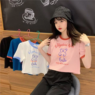 SHOP_MKL🌿เสื้อยืดแขนสั้นพิมพ์ลายหมีน่ารัก ทรงหลวมสไตล์เกาหลี🐨 #9350