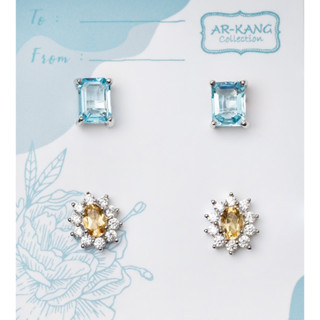 AR-Kang Collection***( ต่างหูSet )Sky Blue Topaz , Citrine (เงินแท้92.5%)