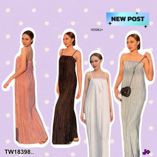 Maxi Dress เดรสยาวอัดพลีท สายเดี่ยว อกผูกเชือก ผ้าซาตินอัดพลีท   AP18398