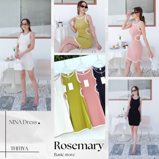 NINA Dress 🥝 เดรสทูโทน เว้าเอว เนื้อผ้าร่องเล็ก นิ่มเด้ง งานป้าย THITIYA #Rosemary Basicstore