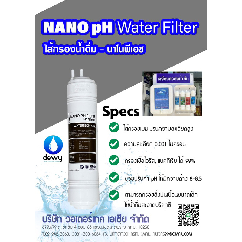 (Korea) ไส้กรองนาโนพีเอช แบบ U Type 11” (Nano pH Membrane) (นำเข้าจากเกาหลี)
