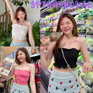 🌈SpinnyHouse🌈 เสื้อไปทะเล เกาะอกสม็อค เสื้อครอปเกาะอก Basic Crop 🌺🍄 62 ฮาจิบัง O104D