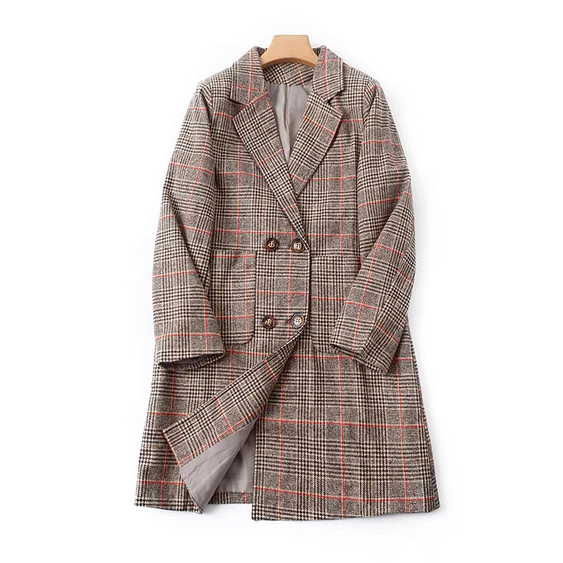 โค้ท OVERCOAT โค้ทวูลกันหนาว โค้ทยาว ลายตาราง Checked coat (WY1005)