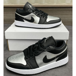 Air Jordan 1 Low "Silver Toe" Low Top Black Silver【ของแท้ 100 %】