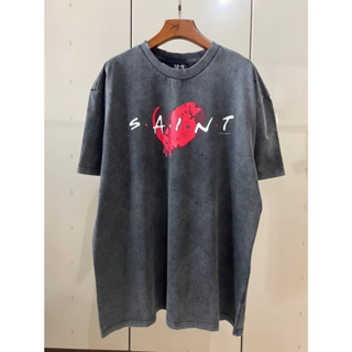 SAINT MICHAEL FRIENDS HEART SHORT SLEEVE T-SHIRT VINTAGE BLACK เสื้อยืดคอกลมแขนสั้น สกรีนรูปหัวใจสีแดง